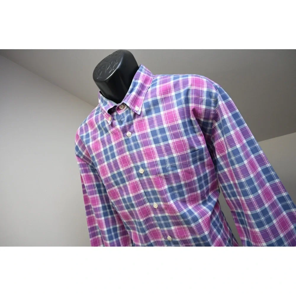J. Crew Button Up Dress Shirt Mens XL Purple Blue Plaid Tailored Cotton EUC
